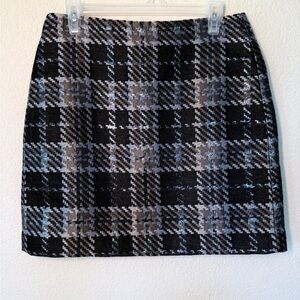 LOFT Black Gray Metallic Plaid Pencil Skirt NWT US 8P